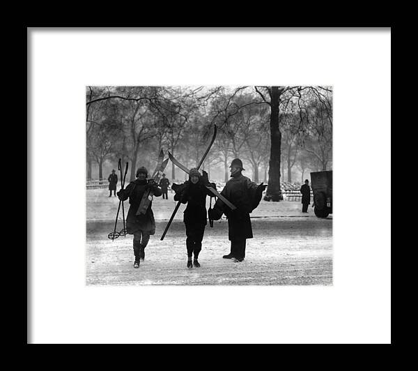 Skiing Framed Print featuring the photograph Skiers In Park by Fox Photos