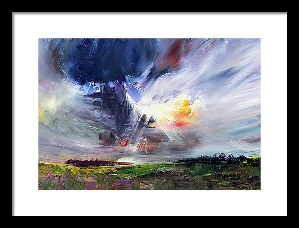 Sunset Sunrise Clouds Cloud Landscape Framed Print featuring the painting Skyburst by Julia S Powell