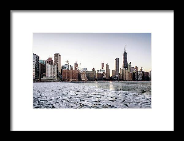 Chicago Framed Print featuring the photograph Skyline and Cracks in the Water by Framing Places