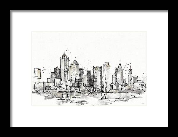 Black And White Framed Print featuring the painting Skyline Sketches IIi No Words Flowers by Anne Tavoletti