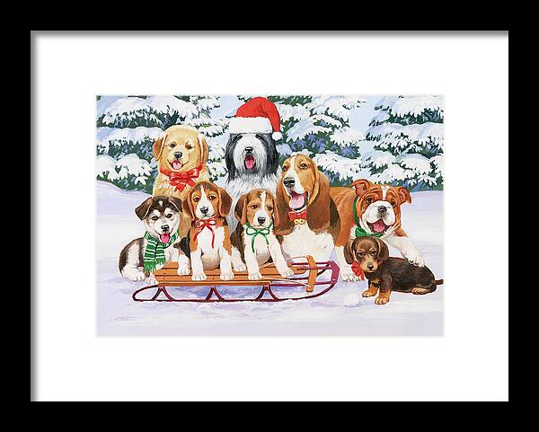 Dogs Framed Print featuring the painting Sled Dogs by William Vanderdasson