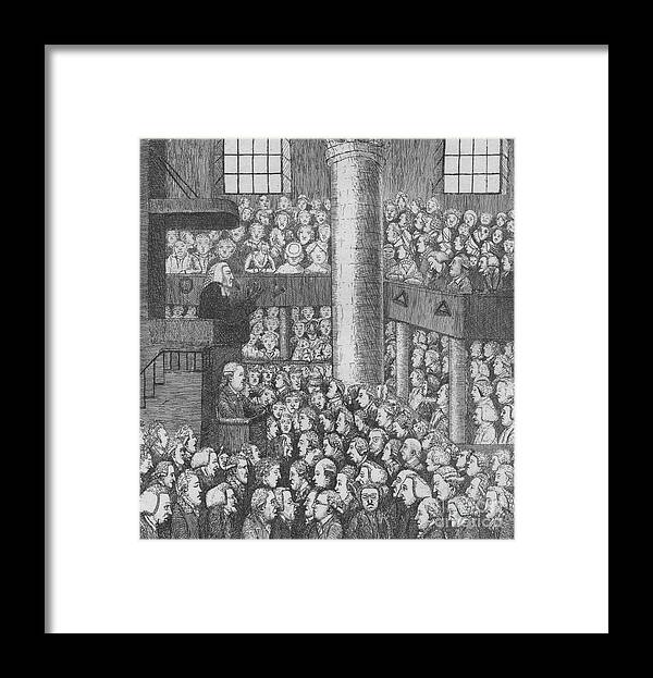 Engraving Framed Print featuring the drawing Sleepy Congregation, 1785 by Print Collector