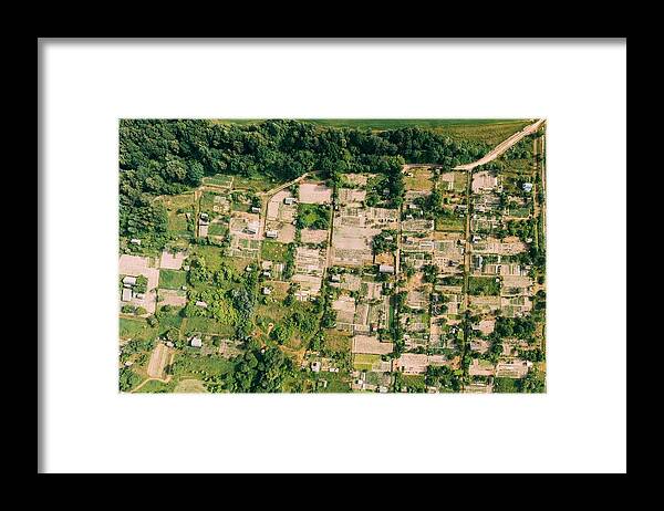 Landscapeaerial Framed Print featuring the photograph Small European City. Aerial View by Ryhor Bruyeu