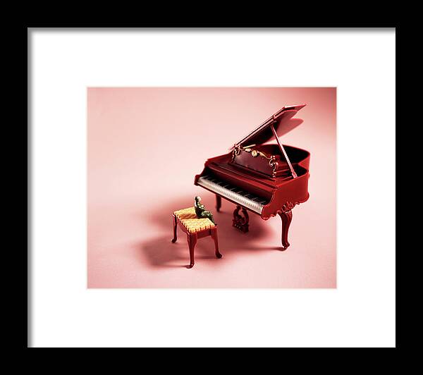 Bench Framed Print featuring the drawing Small Man Sitting at Grand Piano by CSA Images