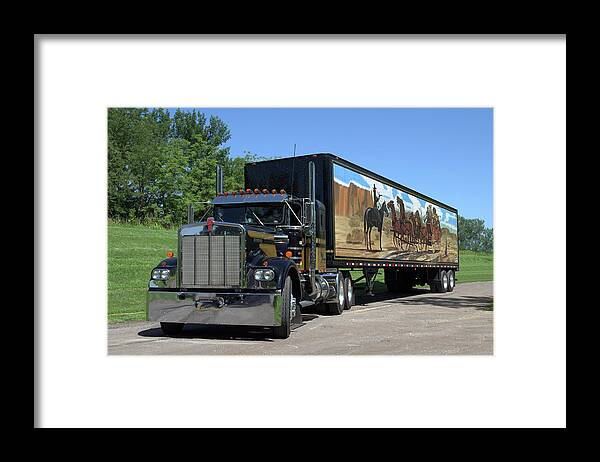  Kenworth Framed Print featuring the photograph Smokey and the Bandit Tribute Kenworth W900 Black and Gold Semi Truck by TeeMack