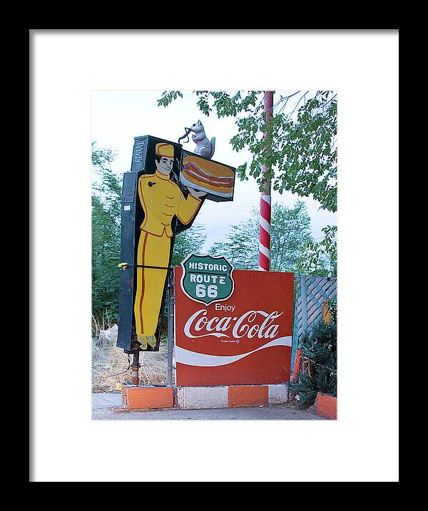 Route 66 Framed Print featuring the painting Snow Cap burger cafe, Route 66, Seligman, Arizona by 