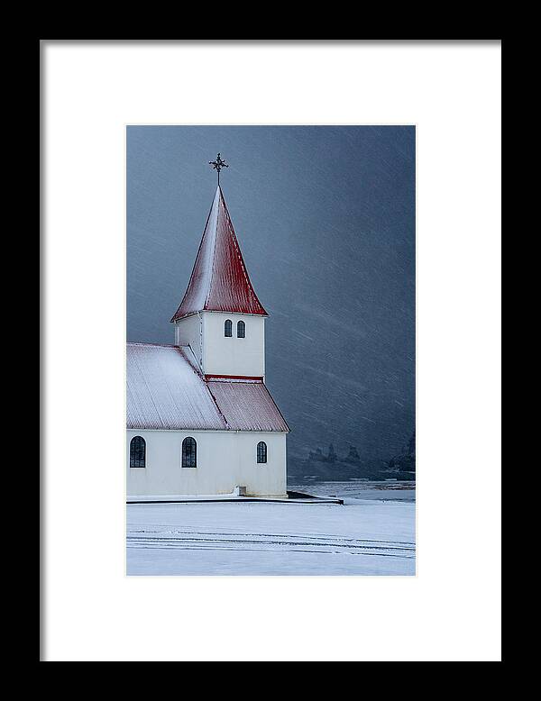 Vik Framed Print featuring the photograph Snow Storm In Vik by Marc Pelissier