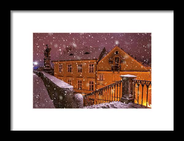 Jenny Rainbow Fine Art Photography Framed Print featuring the photograph Snowy Prague. House with St. Mary Painting by Jenny Rainbow