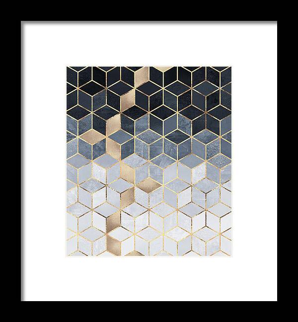 Cube Framed Print featuring the digital art Soft Blue Gradient Cubes by Elisabeth Fredriksson