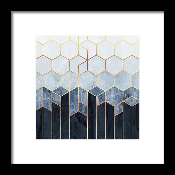 Graphic Framed Print featuring the digital art Soft Blue Hexagons by Elisabeth Fredriksson