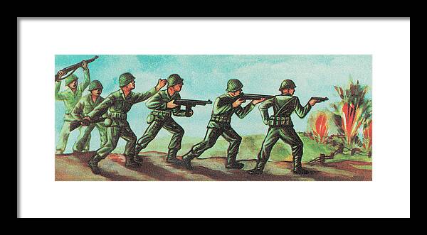 Action Framed Print featuring the drawing Soldiers in battle by CSA Images