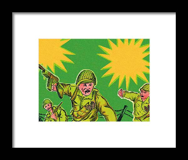 Adult Framed Print featuring the drawing Soldiers in Combat by CSA Images