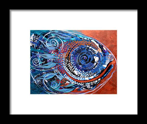 Fish Framed Print featuring the painting Solidarity on Copper and Teal by J Vincent Scarpace