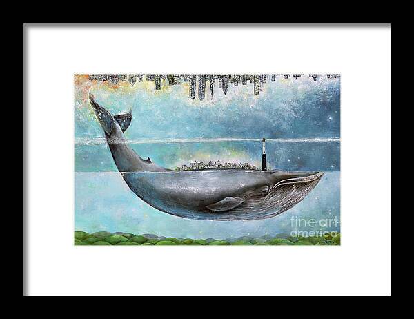 Whale Framed Print featuring the painting Somewhere in the middle by Manami Lingerfelt