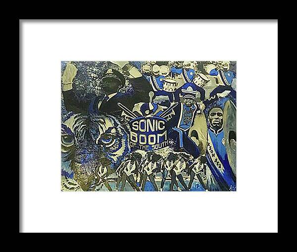 Jsu Sonic Boom Framed Print featuring the painting Sonic Boom by Femme Blaicasso