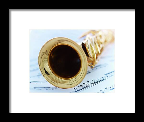 Sheet Music Framed Print featuring the photograph Soprano Saxophone by Adam Gault