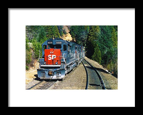 Train Framed Print featuring the photograph VINTAGE RAILROAD - Southern Pacific SD45-T2 by John and Sheri Cockrell