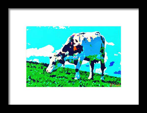 Colorful Framed Print featuring the digital art Space Cow by Humphrey Isselt