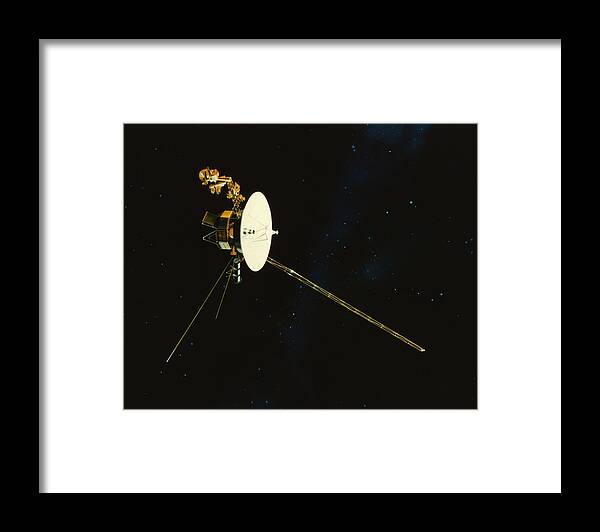 Black Background Framed Print featuring the photograph Spacecraft In Space by Stocktrek