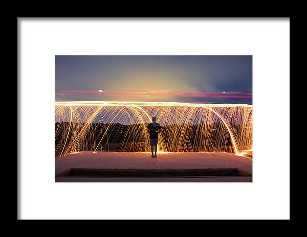 Lightpainting Framed Print featuring the photograph Spark Showers by Andrew Nourse