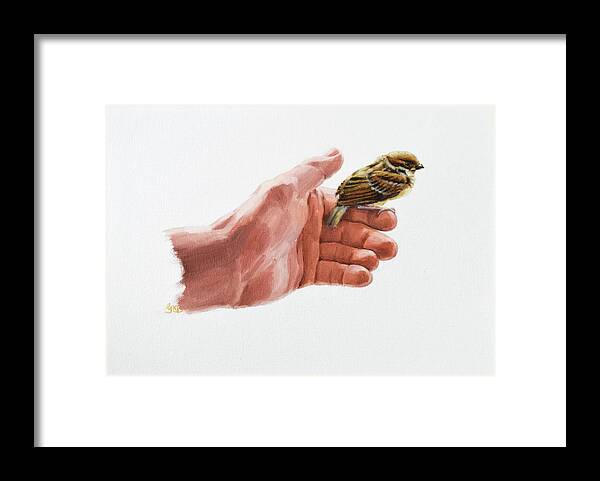 Graham Framed Print featuring the painting Sparrow in His Hand by Graham Braddock