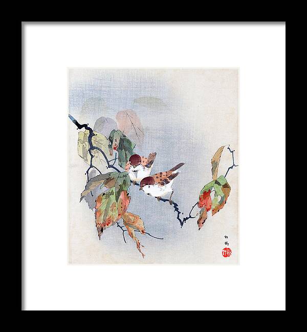 Shoki Framed Print featuring the painting Sparrows by Shoki