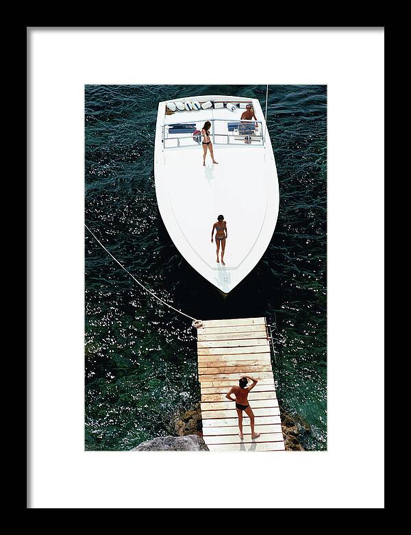 Motorboat Framed Print featuring the photograph Speedboat Landing by Slim Aarons
