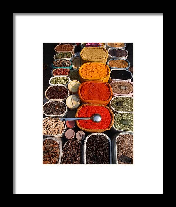 In A Row Framed Print featuring the photograph Spices In Market by Stefan Hajdu
