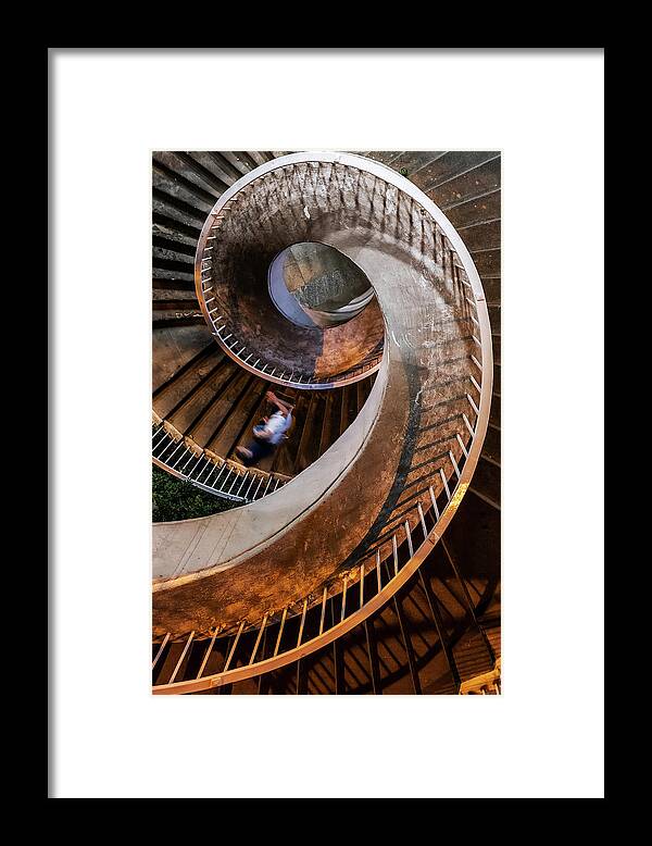 Spiral Framed Print featuring the photograph Spiral Stairs Abstract At Night by Artur Bogacki