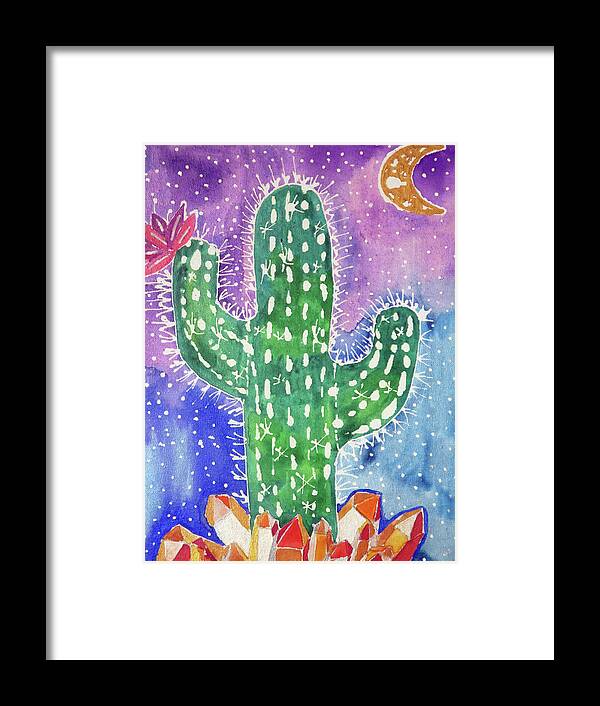 Spirit Quartz Cactus Framed Print featuring the painting Spirit Quartz Cactus by Lauren Moss