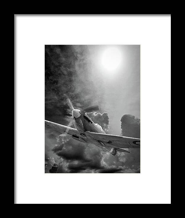 Aircaft. Aeroplane Framed Print featuring the photograph Spitfire in the Sun Black and White by Phil And Karen Rispin