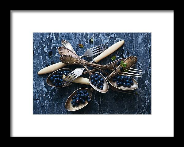 Food Framed Print featuring the photograph Spoons&blueberries by Aleksandrova Karina