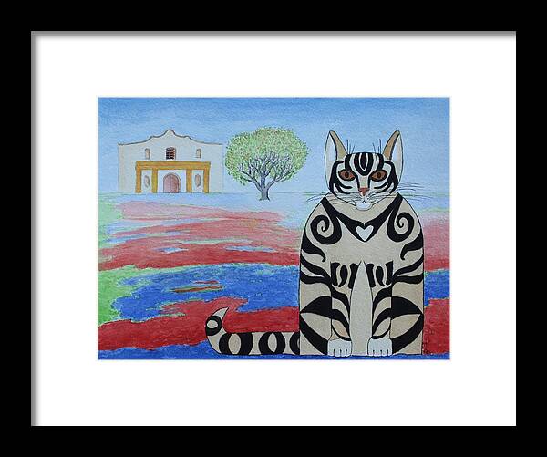 Spring Framed Print featuring the painting Spring Alamo Cat by Vera Smith