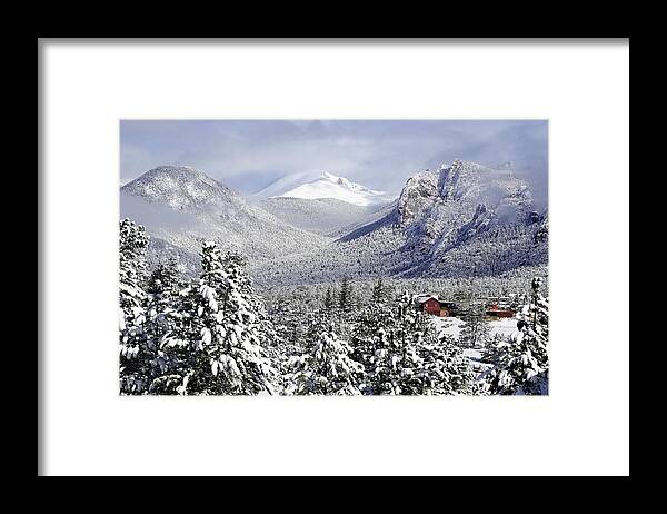 Estes Park Framed Print featuring the photograph Spring Snow in Estes Park Colorado by Tranquil Light Photography