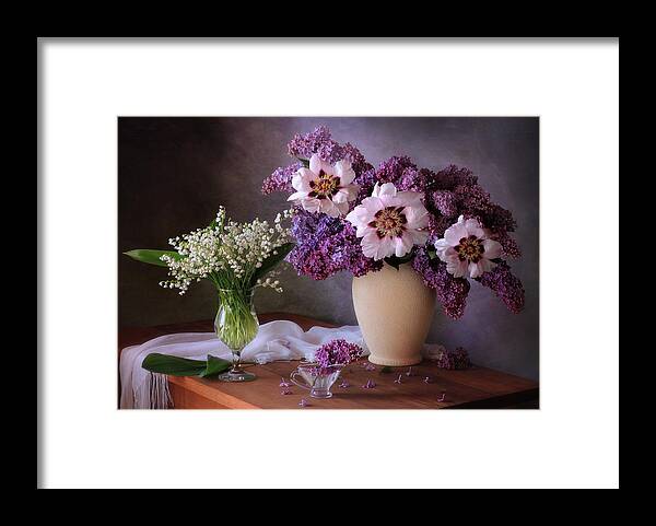 Flowers Framed Print featuring the photograph Spring Still Life With A Bouquet Of Peonies by Tatyana Skorokhod (??????? ????????)