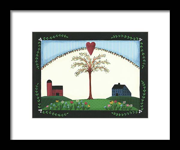 Two Houses Sharing A Blossoming Tree In The Spring Framed Print featuring the painting Spring Tree by Debbie Mcmaster