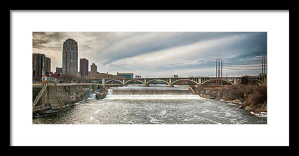 Sunset Framed Print featuring the photograph St Anthony Falls Panoramic Print Signed by Karen Kelm