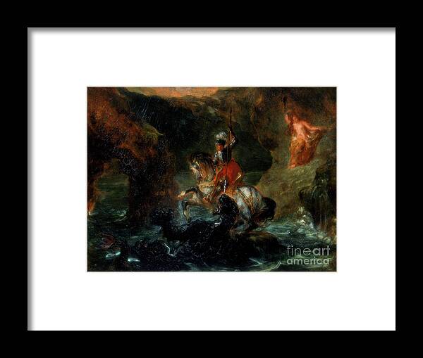Horse Framed Print featuring the drawing St George Fighting The Dragon Or by Print Collector