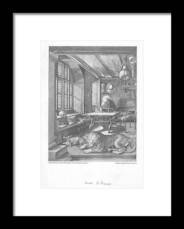 Engraving Framed Print featuring the drawing St Jerome In His Study Creator Unknown by Print Collector