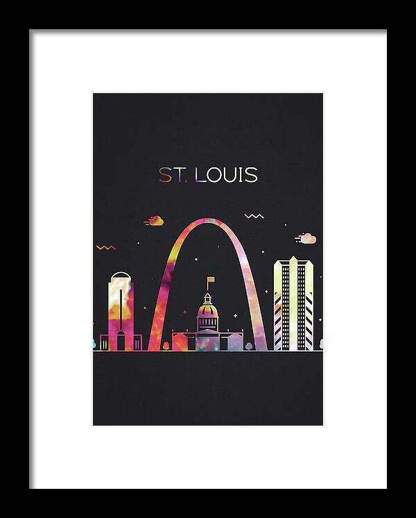 St Louis Framed Print featuring the mixed media St Louis Missouri City Skyline Whimsical Fun Tall Dark Series by Design Turnpike
