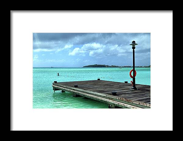St Maarten Framed Print featuring the photograph St. Maarten Pier in Aqua Caribbean Waters by Bill Swartwout