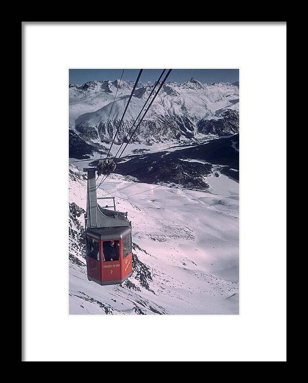 1950-1959 Framed Print featuring the photograph St Moritz Ski Lift by John Chillingworth