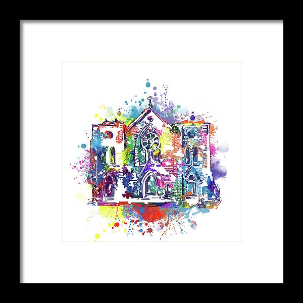 Church Framed Print featuring the digital art St Patrick Cathedral Fort Worth Watercolor by Bekim M