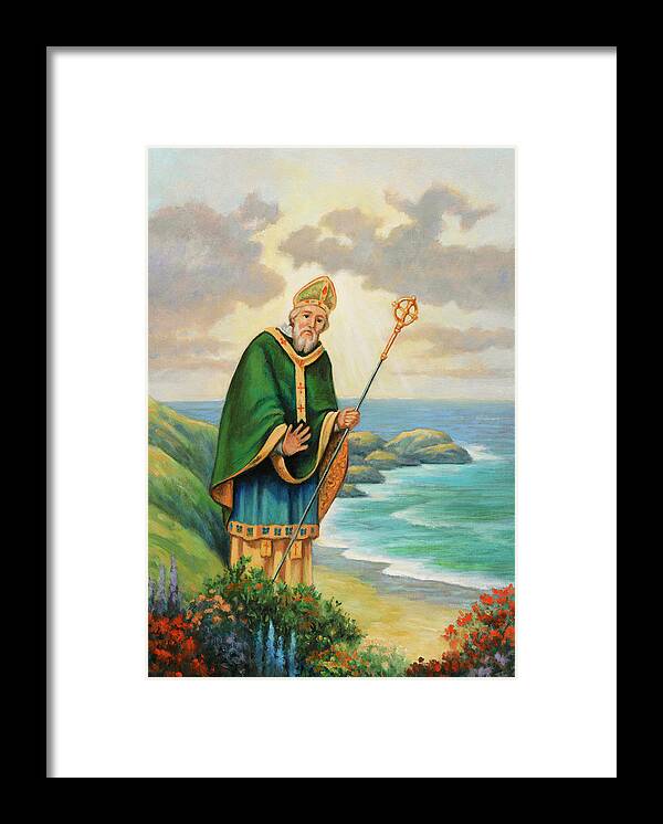 Saint Patrick Framed Print featuring the painting St. Patrick by John Zaccheo