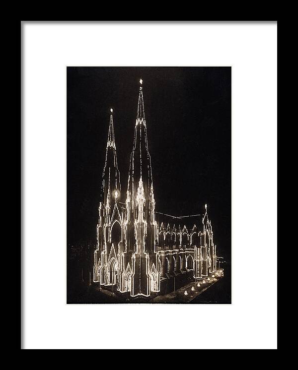 St. Patrick's Cathedral Framed Print featuring the photograph St Patricks Lights At Christmas by Edwin Levick