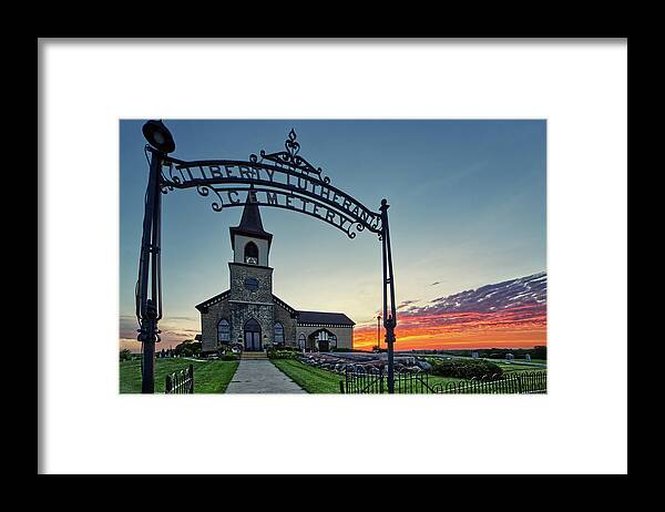 Norwegian Lutheran Church Koshkonong Wisconsin History Historical Oldest Elca Heritage Norway Sunset Cemetery Red Purple Sky Panorama Framed Print featuring the photograph St Paul Liberty Lutheran Church in Deerfield WI 1 of 2 by Peter Herman