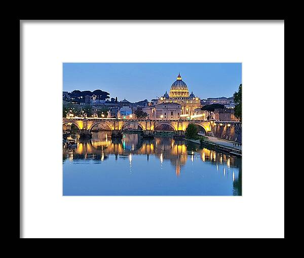 Sunset Framed Print featuring the photograph St. Peter's Basilica at Sunset III by Andrea Whitaker