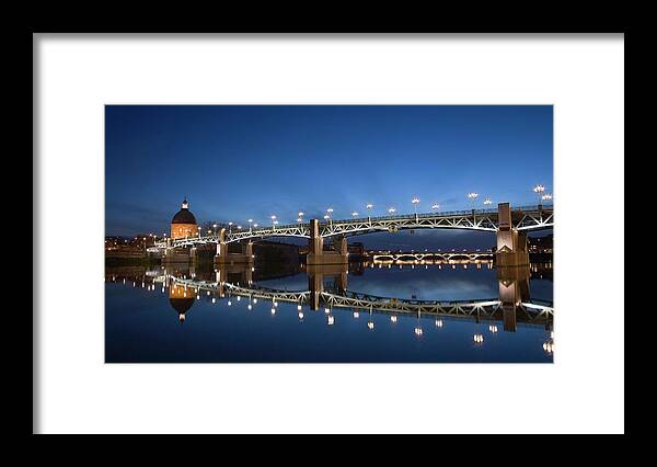 Built Structure Framed Print featuring the photograph St Pierre Bridge At Night, Toulouse by Alexis Grattier