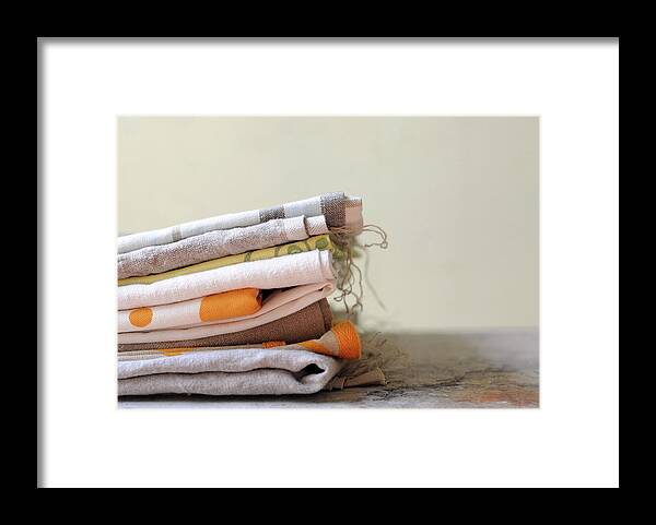 Dish Towel Framed Print featuring the photograph Stack Of Linens by Jennifer Causey