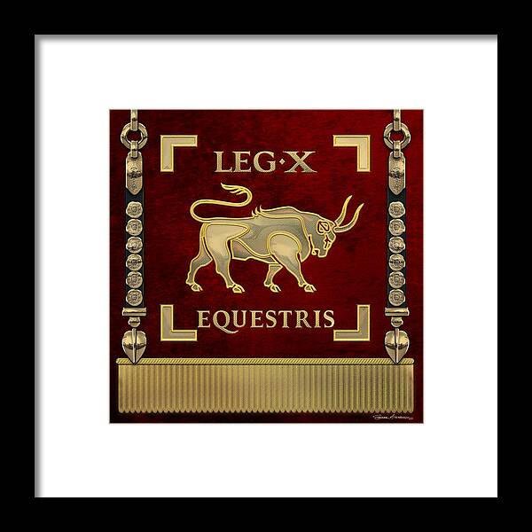 ‘rome’ Collection By Serge Averbukh Framed Print featuring the digital art Standard of the 10th Mounted Legion - Vexillum of Legio X Equestris by Serge Averbukh